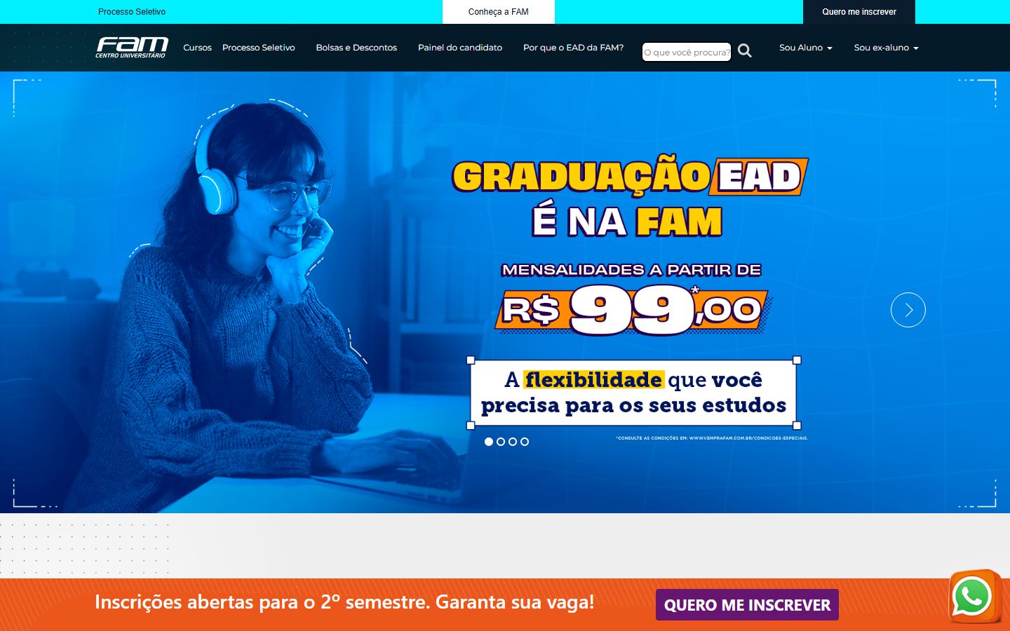 Página inicial do site FAM Online · EAD